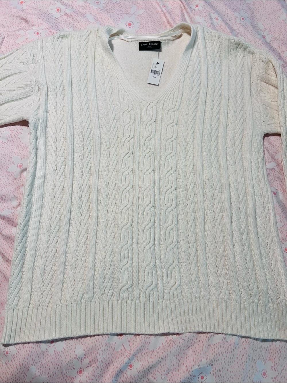 NWT Lane Bryant Ivory Cable Knit Cozy V-Neck Sweater women’s size 22/24